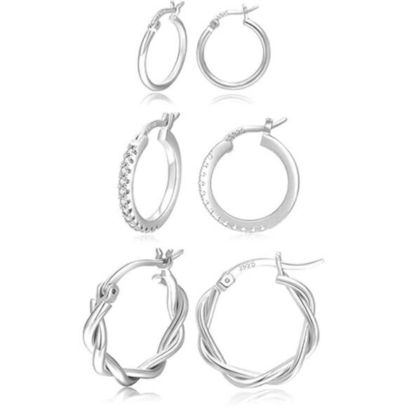 Gold Hoop Earrings for Women Sterling Silver Post Small Gold Hoop - Picture 7 of 7